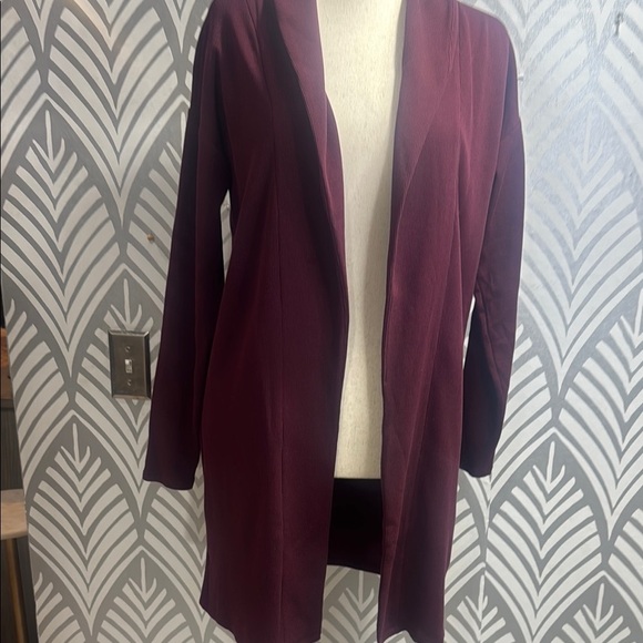 Ann Taylor burgundy Waffle Cardigan Sweater Lightweight Open Front - Picture 5 of 10